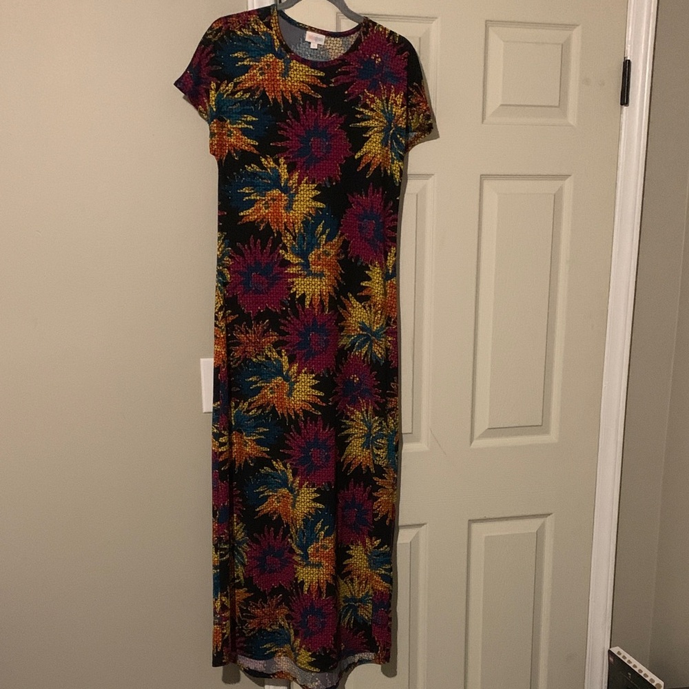 LuLaRoe Julia Black Maxi Dress with Colorful Floral Design